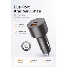 Kensa 70W Araç Hızlı Şarj Aleti Usb-C + Qc Usb-A Girişi Tüm Araçlar Uyumlu Şarj