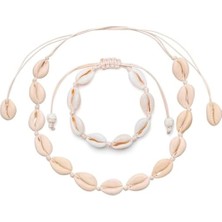 Bohem Deniz Kabuğu Kolye ve Bileklik Seti; Doğal Cowrie Shell Tasarım Ayarlanabilir Ipli El Yapımı Takı Seti, Yaz Stili Plaj Aksesuarı, Minimalist Boho Kadın Takısı, Tatil ve Günlük Kullanım Için