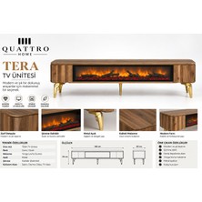 Quattro Home Tera Elektrikli Şömineli Tv Ünitesi 160 cm Ceviz Gold Metal Ayaklı Modern Tv Sehpası