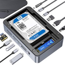 Çift Yuvalı SSD Muhafazalı 12'si 1 Arada Yerleştirme Istasyonu, M.2 Nvme ve Sata Ssd'yi Destekler, 2,5/3,5 Inç Sata Ssd/hdd, 10GBPS, 4K@60Hz Hdmı, 100W Pd, Kart Okuyucu, Ethernet - D35M2