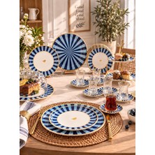 Glass&Glass 34 Parça Iwon Blue Yaldızlı 6 Kişilik Pasta Çay Servis Ikram Takımı