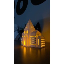 Umikolab Dekoratif Ev Tealight Mumluk Modern Kış Evi Konsol Süsü Dekoratif Obje Camları Açık Geniş Ev