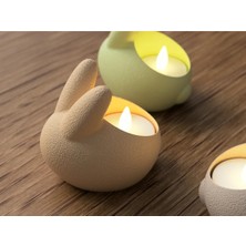 Umikolab 3’lü Minimal Tavşan Tealight Mumluk, Dekoratif Hediyelik, Fuzzy Skin Kadifemsi Yüzey