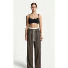 Shın Butik Shın Yüksek Bel Lastikli Çizgili Wide Leg Pantolon