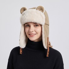 Zee Rus Stili Suni Kürk Astarlı Kışlık Sıcak Tutan Kulaklıklı Peluş Kep Unisex