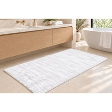 Dekoset Home Tavşan Tüyü Beyaz Düz Peluş Yumuşak Kaymaz Tpr Tabanlı Banyo Paspas