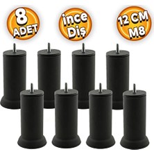 Small, Mobilya Baza Metal Kanepe Koltuk Destek Ayağı M8 Cinanatalı Ince Diş Siyah Metal Ayak 12 cm 8 Adet