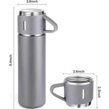 Store Termos Seti Paslanmaz Çelik 3 Bardaklı Vakumlu Termos Set 500 ml 12 Saate Kadar Isı Koruma