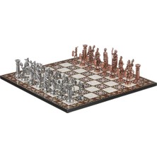 Gift Home Battal Boy Metal Roma Satranç Takımı Antik ve Katlanır Sedef Desenli MDF Ahşap Satranç Tahta (43x43 cm.)