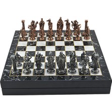 Gift Home GiftHome Büyük Boy Metal İngiliz Satranç Takımı Antik ve Mermer Desenli Sandıklı MDF Tahtası(36X36 cm.)