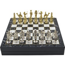 Gift Home GiftHome Büyük Boy Metal Mısır Satranç Takımı Parlak ve Mermer Desenli Sandıklı MDF Tahtası(36X36X6 cm.)
