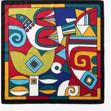 Ege Fular Şal Kübist Serisi Modern Kuş Desenli Ipek Vual Fular 70X70 cm - Kadın Eşarp Italyan Dikişli