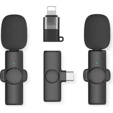 Store Kablosuz Yaka Mikrofonları 2li For Type-C For Iphone Tüm Modeller Video Kaydı, Podcast, Röportajlar, Youtube, Tiktok ve Vlog Için Mini Mikrofon