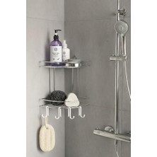 Banyo Köşe Rafı, Askılı Duş Organizeri ve Şampuanlık, 2 Katlı Krom, Ek-02, Gri