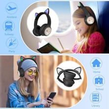 Store Renkli Büyük A Kalite Kulak Üstü Taç Renkli Işıklı Kedi Kulaklı Kedi Kabartmalı 5.3 Version Ped Balşlıklı Boyu Ayarlanabilen Çok Rahat Bluetooth Kulaklık Akz 02 (Pembe)
