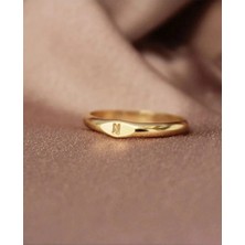 Ricco Jewellery 14 K White Gold Kaplama 925 Ayar Gümüş Minimal Harf Yüzük
