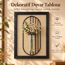 Bauwelt Siyah Ahşap Çerçeveli Hasır Zeminli Metal Detaylı Tüp Vazolu Dekoratif Duvar Tablosu - 21X30 cm