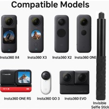 Store Görünmez Selfie Çubuğu, INSTA360 X3, X2, X4, X5, One Rs, Go 3, One X, Evo ile Uyumlu, Alüminyum Katlanabilir Uzatma Çubuğu, 1/4” Vidalı Bağlantı, 360° Görünmez Çekim (114CM)