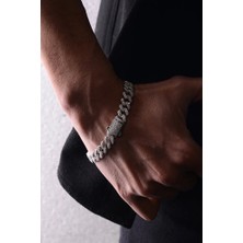 Ricco Jewellery 14 K Beyaz Altın Kaplama 925 Ayar Gümüş Zirkon Gurmet Bileklik