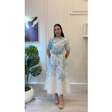 Shın Butik Shın Kemer Detaylı Çiçek Desenli Vintage Midi Elbise