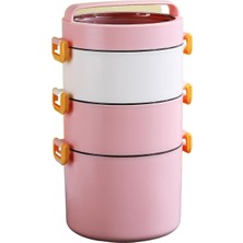 Store Bento 1800ML Lunchbox 3 Katlı Çelik Sefer Tası (Pembe)