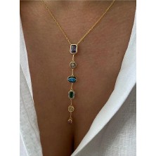 Ricco Jewellery 14 K Gold Kaplama 925 Ayar Gümüş Renkli Taşlı Y Kolye