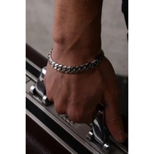 Ricco Jewellery 14 K White Gold Kaplama 925 Ayar Gümüş Miami Cuban Bileklik