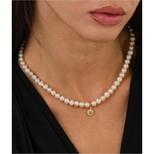 Ricco Jewellery 14 K Gold Kaplama 925 Ayar Gümüş Choker Doğal Inci Kolye