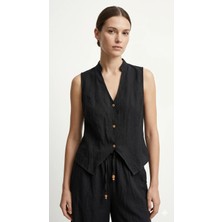 Shın Butik Shın Bej Keten Görünümlü Yelek Pantolon Takım Rahat Şık