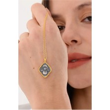 Ricco Jewellery 14 K Gold Kaplama 925 Ayar Gümüş Firuze Hamsa Kolye