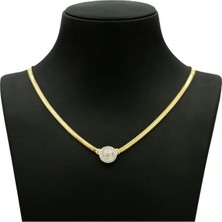 Ricco Jewellery 14 K Gold Kaplama 925 Ayar Gümüş Balık Sırtı Baget Kolye