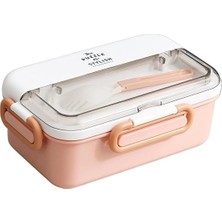 Store Vagonlife Bento 900ML Lunchbox 1 Katlı 3 Bölmeli Çelik Sefer Tası Yemek Kutusu (Pembe)