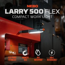 Store Lil Larry 500 Flex Şarj Edilebilir Çalışma Işığı - 500 Lümen Cob Led, Usb-C Şarj, Flex-Power Pil Sistemi, Manyetik Taban, Ipx4 Suya Dayanıklı, Uçak Sınıfı Alüminyum