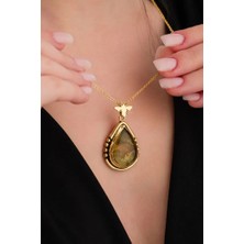 Ricco Jewellery 14 K Gold Kaplama 925 Ayar Gümüş Doğal Sitrin Taşlı Arı Antik Kolye