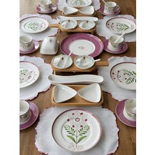 Rossev Porselen Kahvaltı Takımı 55 Parça 6 Kişilik Pink Flower