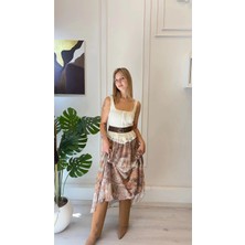 Shın Butik Shın Kadın Şal Desenli Asimetrik Midi Etek