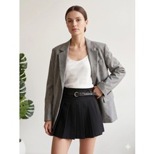 Shın Butik Shın Kemer Detaylı Pileli Bej Etek