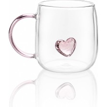Store Lunessa Pembe Kristal Kalpli Şeffaf Cam Kupa – Pembe Kulplu Romantik Dekoratif Bardak