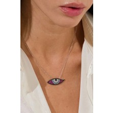 Ricco Jewellery 14 K White Gold Kaplama 925 Ayar Gümüş Koruyucu Nazar Göz Kolye