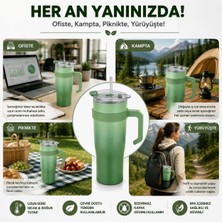 Store Paslanmaz ÇELIK,%100 Sızdırmaz, Çift Katmanlı, Pipetli, Saplı Termos Bardak, Termal Matara 1000 ml (Mor+Turuncu)