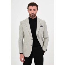 Centilmen Dokulu Slim Fit Mono Yaka Torba Cep Premium Yün Karışımlı Erkek Ceket 44326