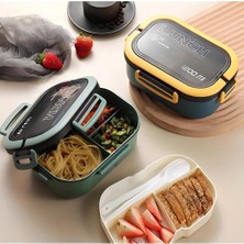 Store Beslenme Kutusu 1200 ml 2 Katlı 6 Bölmeli Bpa'sız Pp Plastik Sefer Tası ve Beslenme Çantası - Lunch Box, Çatal Kaşık ve Bıçak Dahil Okul Beslenme (Mavi)