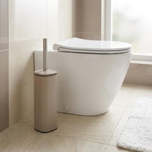 Store Paslanmaz Çelik Saplı Wc Fırçalık Latte, Kapaklı Tuvalet Fırçası Seti, Hijyenik Saklama Hazneli Banyo ve Wc Fırçası, 38,5 cm