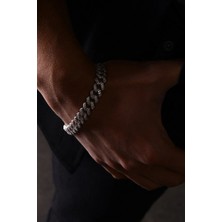 Ricco Jewellery 14 K White Gold Kaplama 925 Ayar Gümüş Miami Cuban Zirkon Bileklik