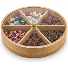 Store 30 cm Bambu Bölmeli Sunumluk - Kristal Kulplu Kırılmaz Şeffaf Kapaklı Çerezlik, Kahvaltılık ve Draje Tabağı