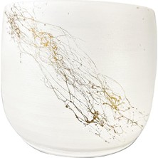 Store Bitki Tasarımı Ev Dekorasyon Aksesuar Beyaz Üzeri Gold Mermer Efektli Toprak Saksı Saksılık Salon Çiçeklik - 19 cm