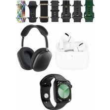 Store Karler Bass K32 Kombo 7 Adet Kordon Akıllı Saat Airpods Kulaklık Kafa Üstü Kablosuz Kulaklık Set - Siyah