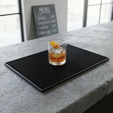 Store Lüx Bar Matı 43X28 cm Kaymaz Siyah Kauçuk Bar ve Bulaşık Matı - Dayanıklı Dökülme ve Servis Matı (450 Gr) Bardak Kurulama Matı