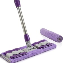 Store Mandalı Mor Mop Kıskaçlı Cam Silme Mopu Mikrofiber Yedek Bezli Yer Duvar Cam Fayans Silme Mopu