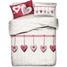 Store % 100 Pamuklu Tek Nevresim Seti Italya'da [155X200 Cm] Yapımı | Modern Nevresim Seti ile Kalpler Baskı Asma | Nevresim ve Yastık Kılıfı | [tek, Kırmızı]